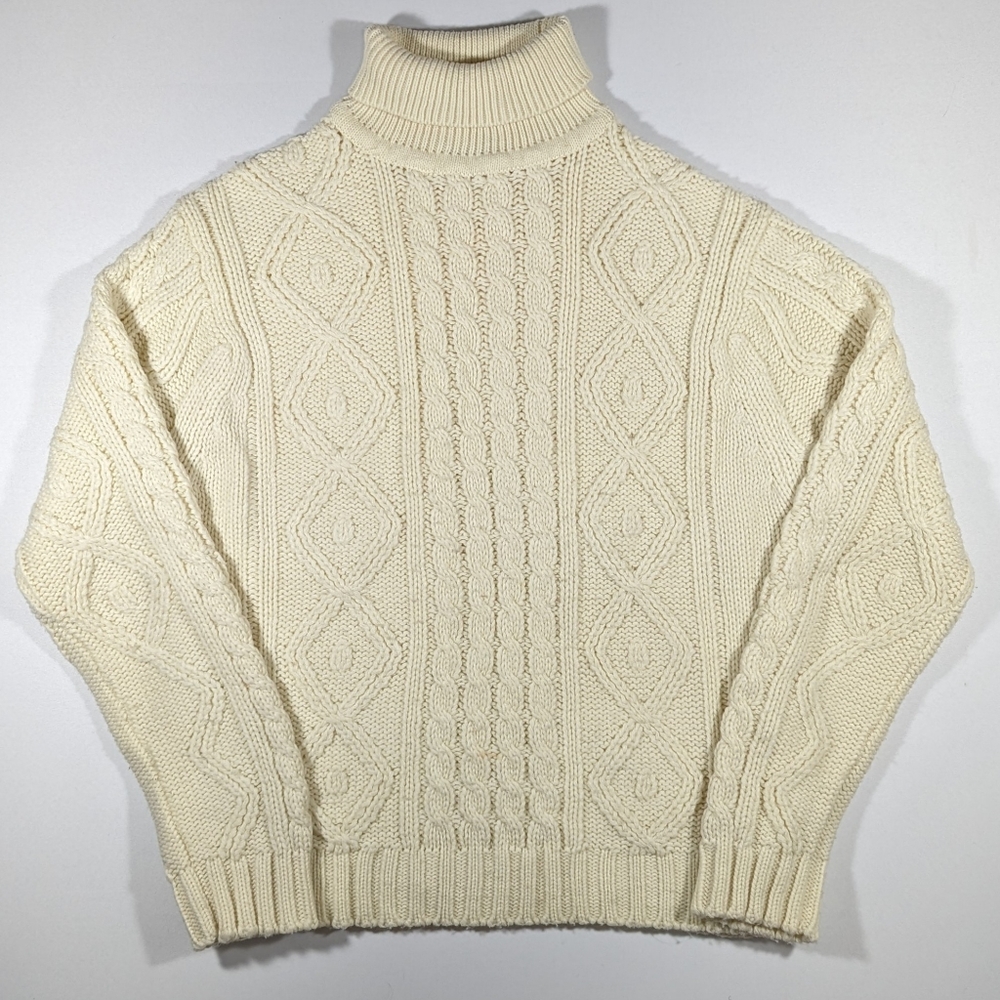 Vintage 60s Amcrest Cable Knit Turtle Neck Sweater Women's Size Small